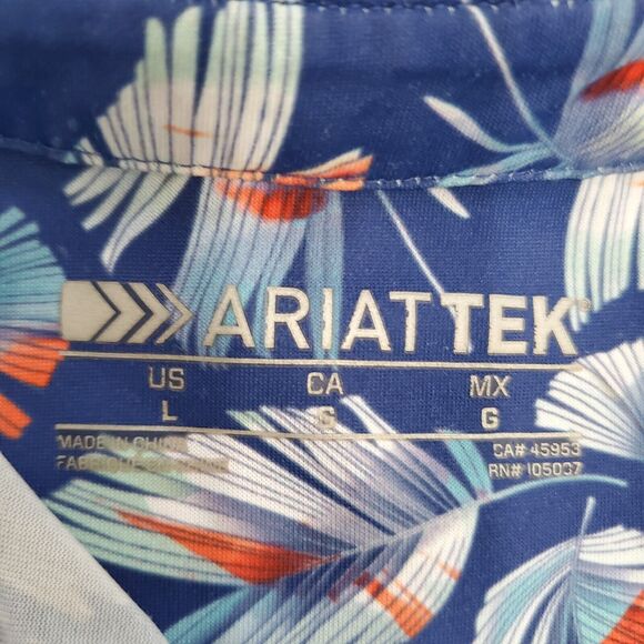 Ariat Tek Polo Shirt Mens Large Blue Fleather Print Performance Sport Western - Picture 3 of 9